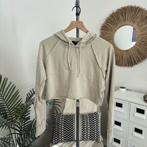 NWOT Sage Green Raw Hem Cropped Hoodie Large